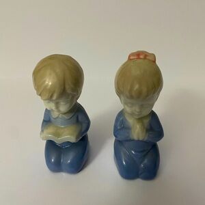 Praying Children Figurines - Porcelain | Japan | Blue & White Knick Knacks